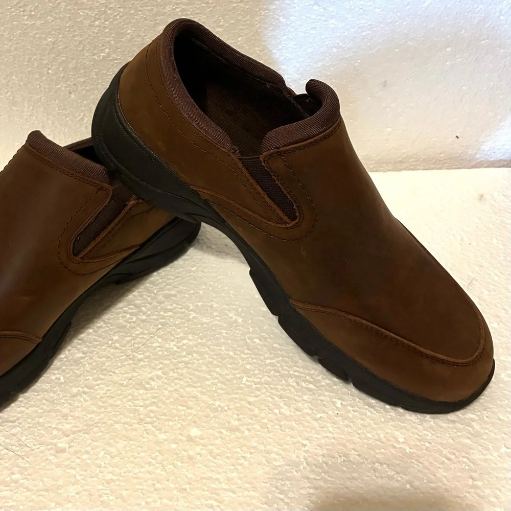 Lands’ End Brown Leather Slip-On Shoes Women Size 9B Comfort Casual Loafer NWOT - Picture 2 of 9